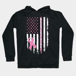 Back The Pink Ribbon American Flag Breast Cancer Awareness Hoodie